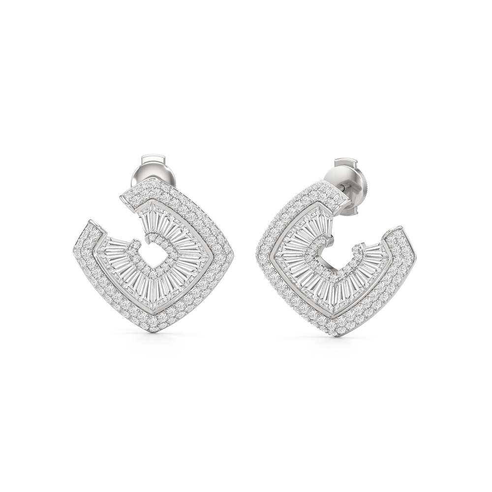 The Streamline Moderne Earrings with 18KT White Gold / Lab / 4 1/4 Cut Diamond in 14KT White Gold / Lab / 4 1/4 view 2
