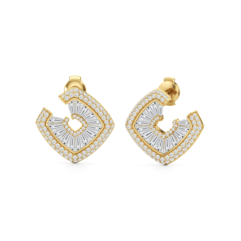 The Streamline Moderne Earrings with 18KT Yellow Gold / Lab / 4 1/5 Cut Diamond in 14KT Yellow Gold / Lab / 4 1/5 view 2
