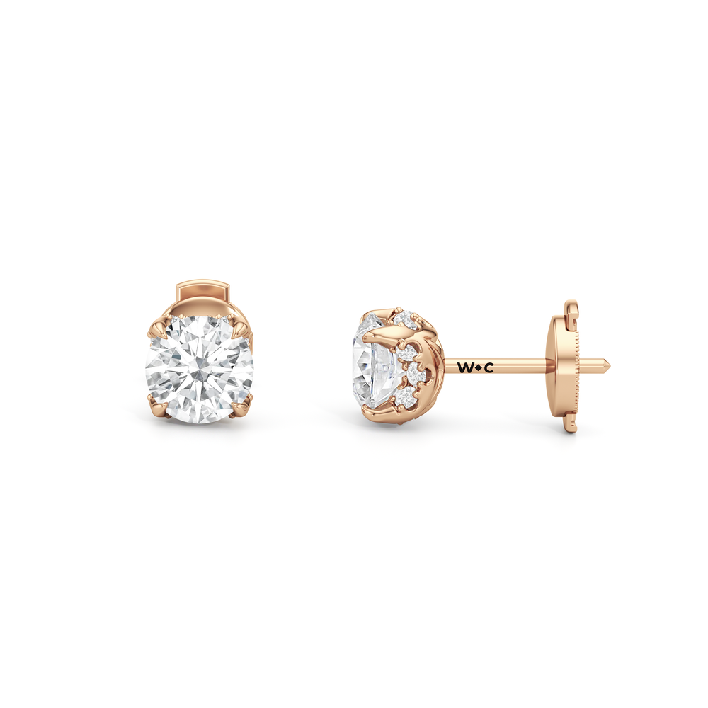 The Atrium Round Solitaire Studs with 18KT Rose Gold / Lab / 2 1/4 Cut Diamond in 14KT Rose Gold / Lab / 2 1/4 view 4
