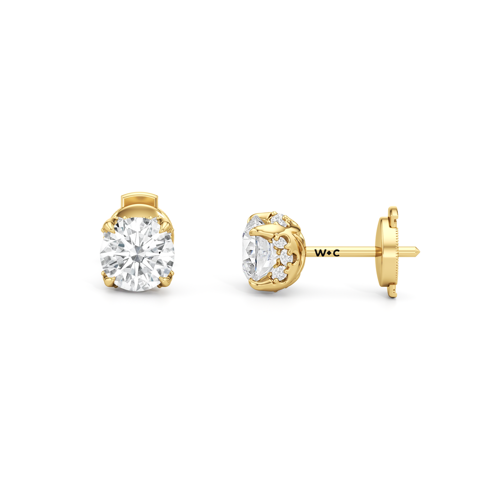 The Atrium Round Solitaire Studs with 18KT Yellow Gold / Lab / 2 1/4 Cut Diamond in 14KT Yellow Gold / Lab / 2 1/4 view 4
