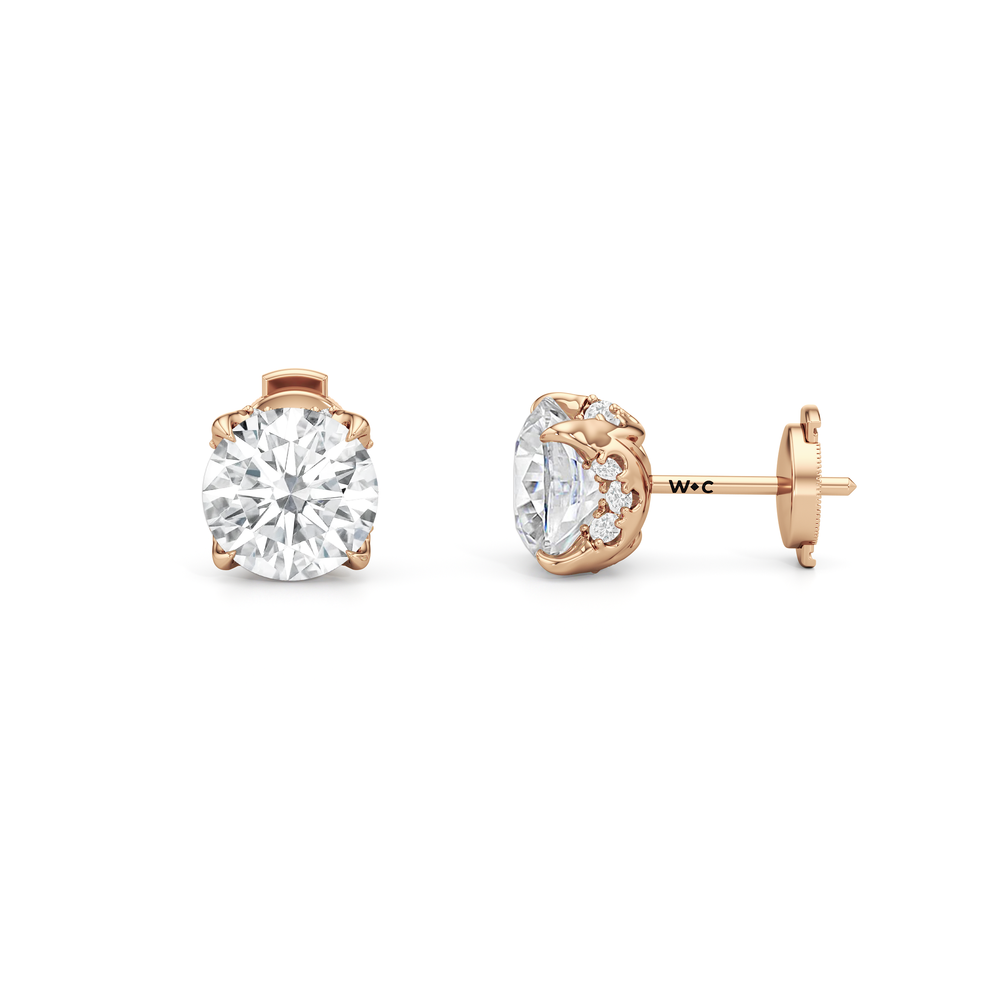 The Atrium Round Solitaire Studs with 18KT Rose Gold / Lab / 4 1/3 Cut Diamond in 14KT Rose Gold / Lab / 4 1/3 view 4
