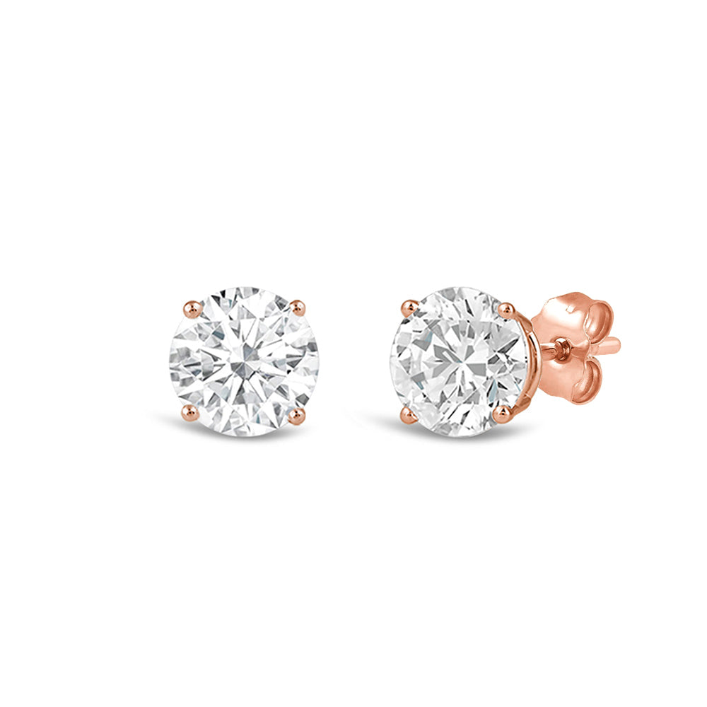 Premium Round Diamond Four Prong Studs (E/F VS+) with 14KT Rose Gold / Lab / 3/4 Cut Diamond in 14KT Rose Gold / Lab / 3/4 view 1

