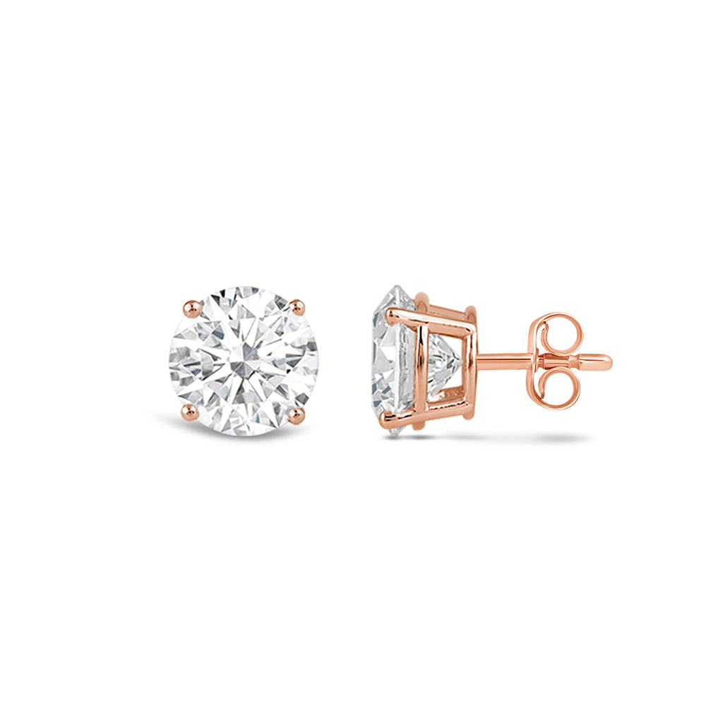Premium Round Diamond Four Prong Studs (E/F VS+) with 14KT Rose Gold / Lab / 3/4 Cut Diamond in 14KT Rose Gold / Lab / 3/4 view 4
