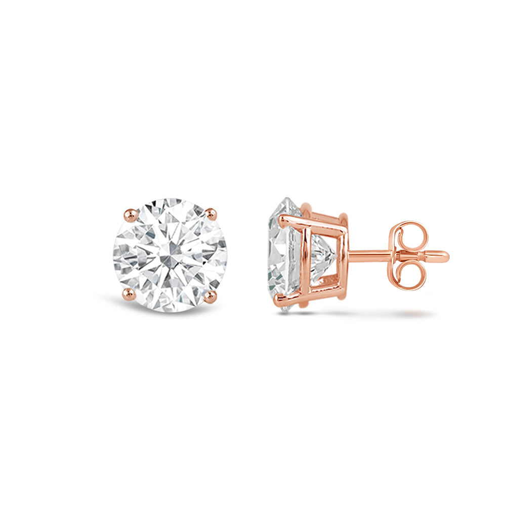 Premium Round Diamond Four Prong Studs (E/F VS+) with 14KT Rose Gold / Lab / 1 Cut Diamond in 14KT Rose Gold / Lab / 1 view 4
