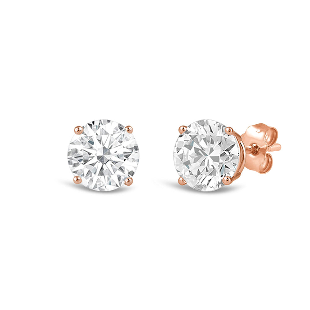 Premium Round Diamond Four Prong Studs (E/F VS+) with 14KT Rose Gold / Lab / 1 1/2 Cut Diamond in 14KT Rose Gold / Lab / 1 1/2 view 1

