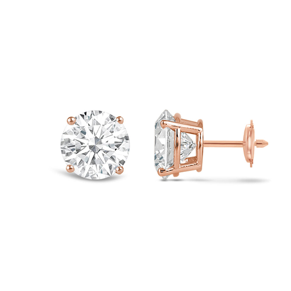 Premium Round Diamond Four Prong Studs (E/F VS+) with 14KT Rose Gold / Lab / 2 Cut Diamond in 14KT Rose Gold / Lab / 2 view 4
