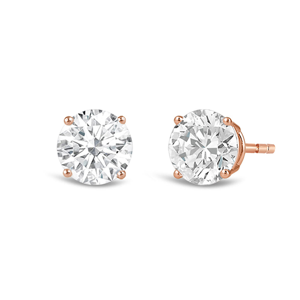 Premium Round Diamond Four Prong Studs (E/F VS+) with 14KT Rose Gold / Lab / 3 Cut Diamond in 14KT Rose Gold / Lab / 3 view 1
