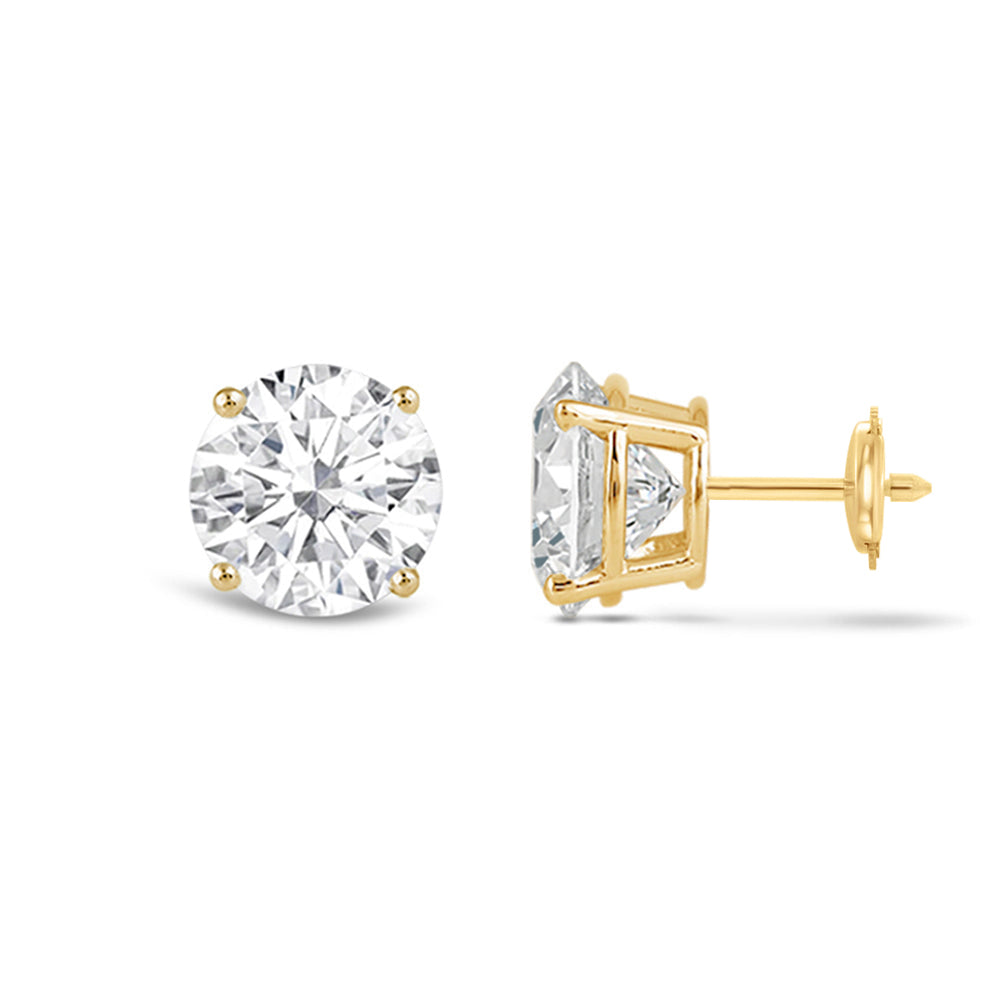 Premium Round Diamond Four Prong Studs (E/F VS+) with 14KT Yellow Gold / Lab / 3 Cut Diamond in 14KT Yellow Gold / Lab / 3 view 4
