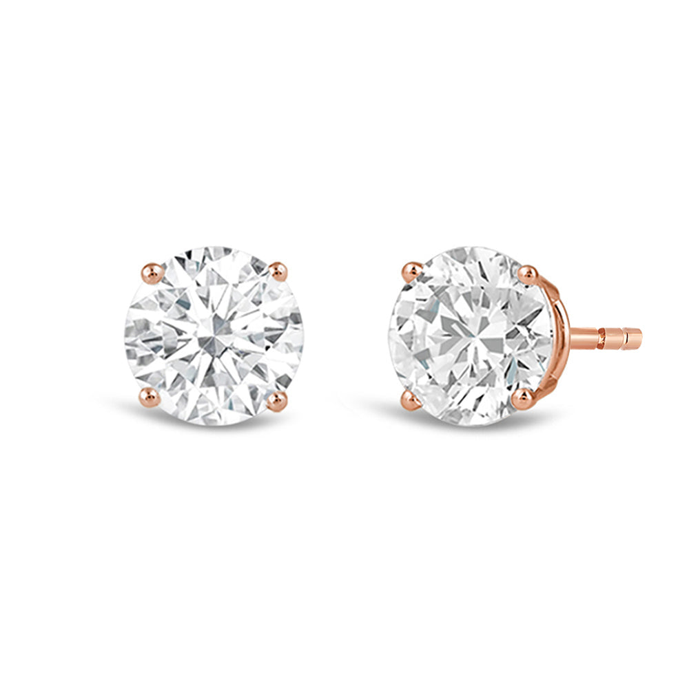 Premium Round Diamond Four Prong Studs (E/F VS+) with 14KT Rose Gold / Lab / 4 Cut Diamond in 14KT Rose Gold / Lab / 4 view 1
