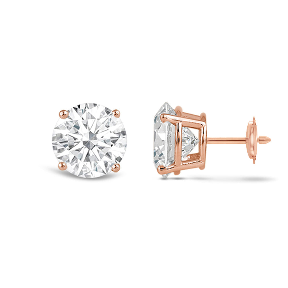 Premium Round Diamond Four Prong Studs (E/F VS+) with 14KT Rose Gold / Lab / 4 Cut Diamond in 14KT Rose Gold / Lab / 4 view 4
