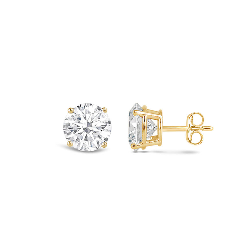 Classic Round Diamond Four Prong Studs Earrings (F/G SI+) with 14KT Yellow Gold / Lab / 1/2 Cut Diamond in 14KT Yellow Gold / Lab / 1/2 view 4
