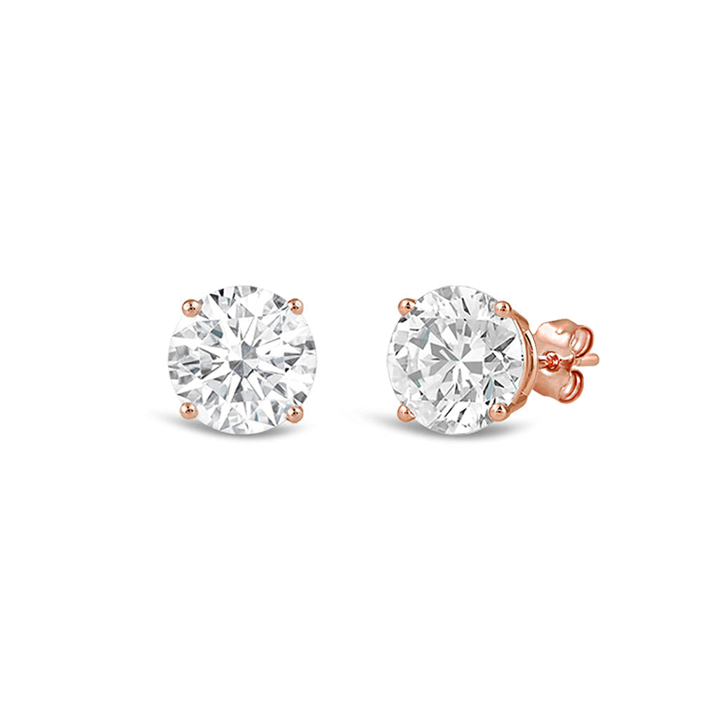 Classic Round Diamond Four Prong Studs Earrings (F/G SI+) with 14KT Rose Gold / Lab / 3/4 Cut Diamond in 14KT Rose Gold / Lab / 3/4 view 1
