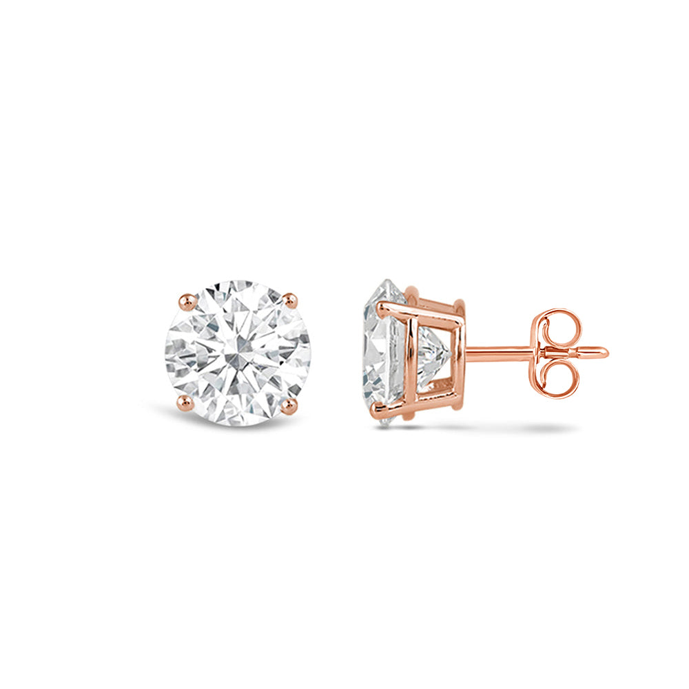 Classic Round Diamond Four Prong Studs Earrings (F/G SI+) with 14KT Rose Gold / Lab / 3/4 Cut Diamond in 14KT Rose Gold / Lab / 3/4 view 4
