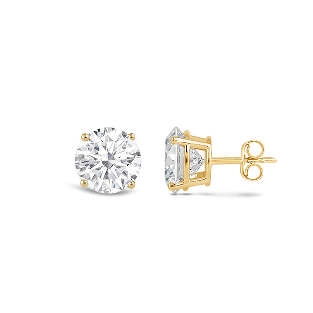 Classic Round Diamond Four Prong Studs Earrings (F/G SI+) with 14KT Yellow Gold / Lab / 3/4 Cut Diamond in 14KT Yellow Gold / Lab / 3/4 view 4
