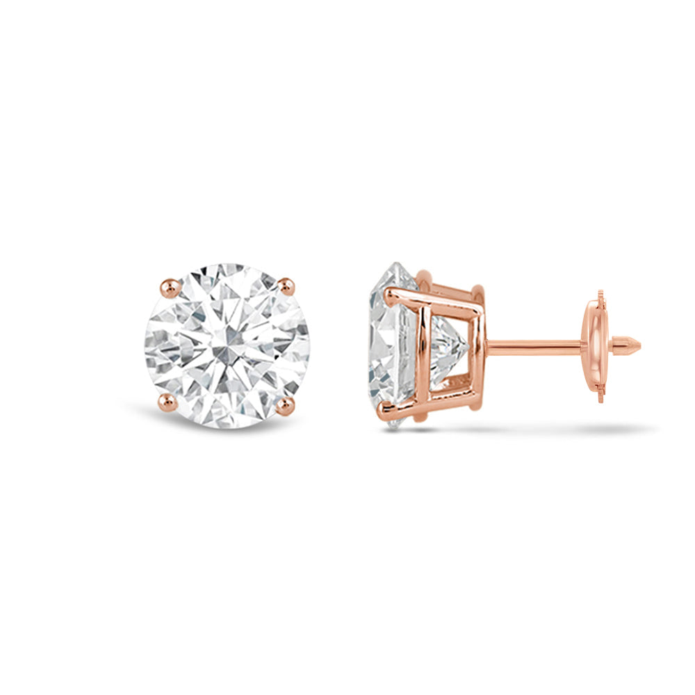 Classic Round Diamond Four Prong Studs Earrings (F/G SI+) with 14KT Rose Gold / Lab / 2 Cut Diamond in 14KT Rose Gold / Lab / 2 view 4
