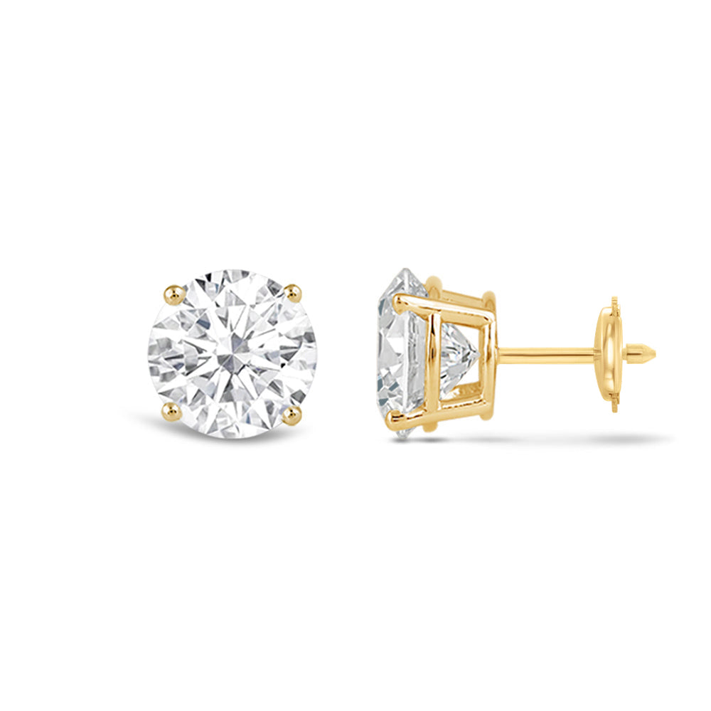 Classic Round Diamond Four Prong Studs Earrings (F/G SI+) with 14KT Yellow Gold / Lab / 2 Cut Diamond in 14KT Yellow Gold / Lab / 2 view 4
