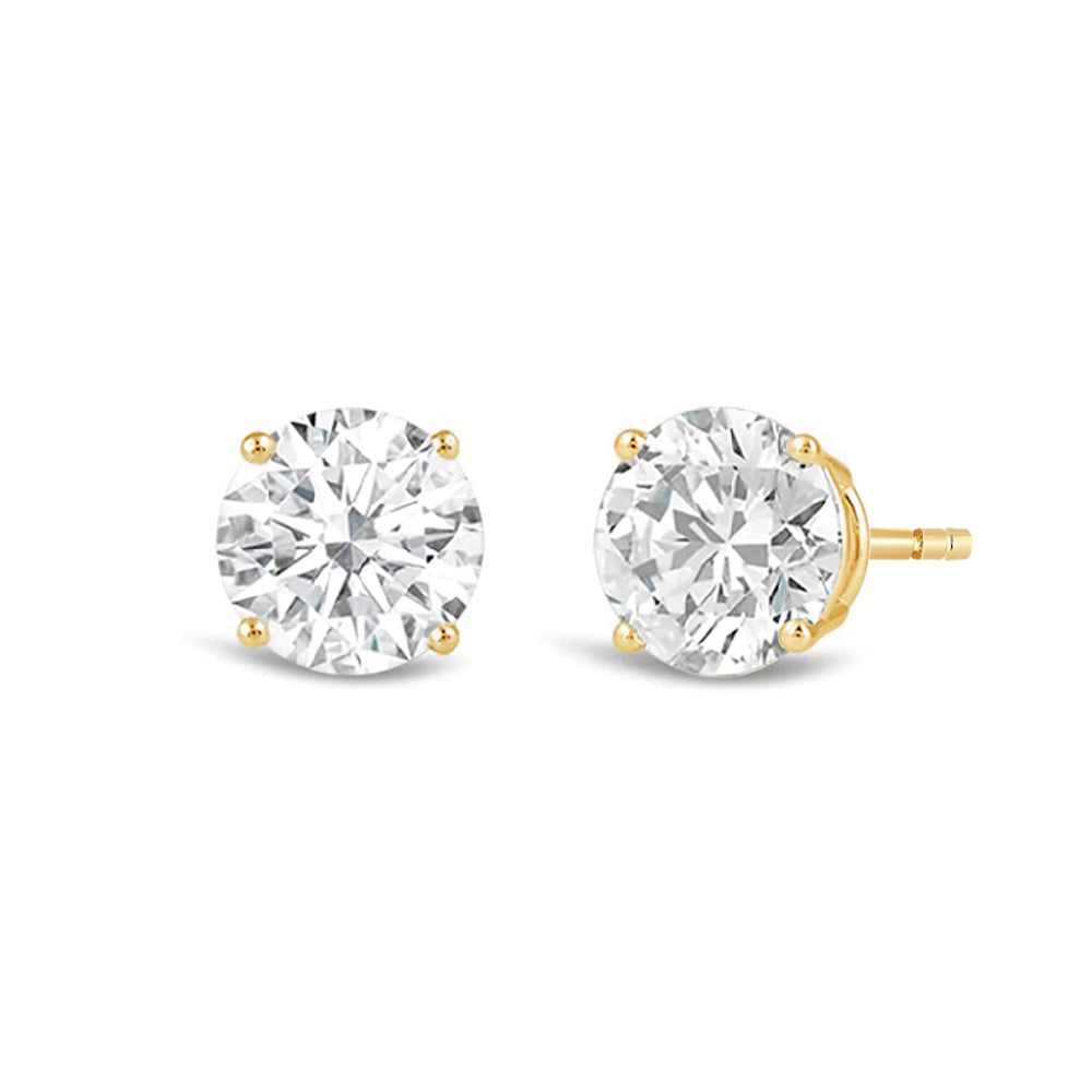 Classic Round Diamond Four Prong Studs Earrings (F/G SI+) with 14KT Yellow Gold / Lab / 3 Cut Diamond in 14KT Yellow Gold / Lab / 3 view 1
