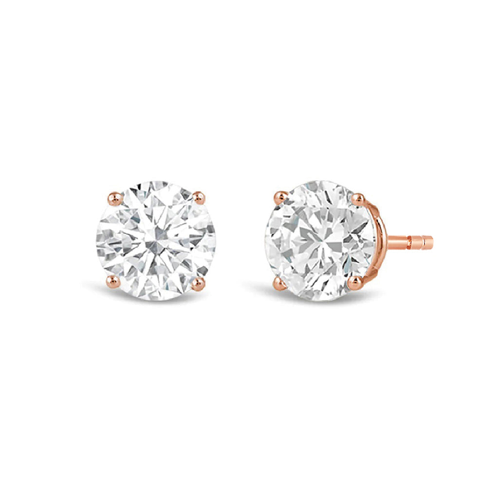 Classic Round Diamond Four Prong Studs Earrings (F/G SI+) with 14KT Rose Gold / Lab / 3 Cut Diamond in 14KT Rose Gold / Lab / 3 view 1
