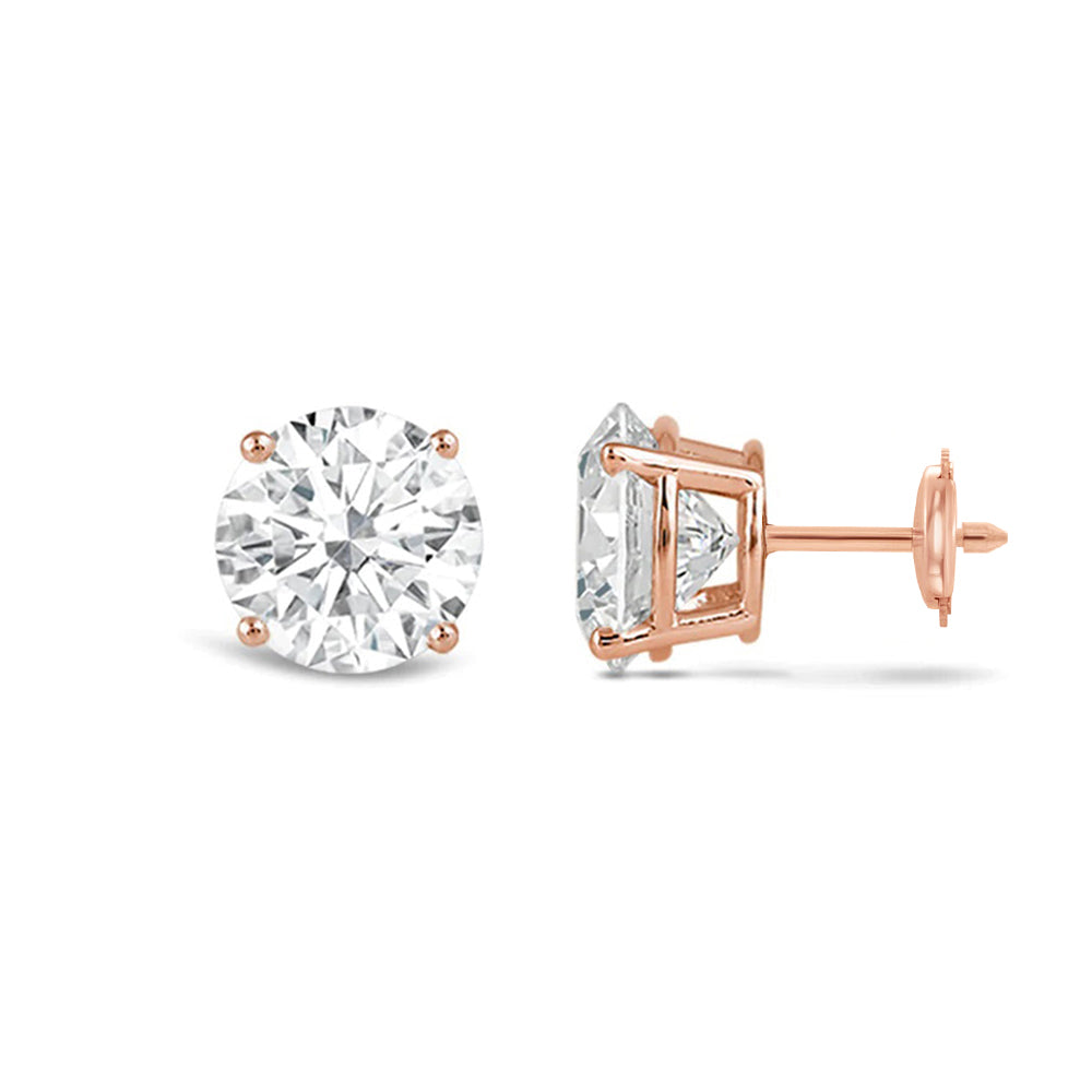 Classic Round Diamond Four Prong Studs Earrings (F/G SI+) with 14KT Rose Gold / Lab / 3 Cut Diamond in 14KT Rose Gold / Lab / 3 view 4
