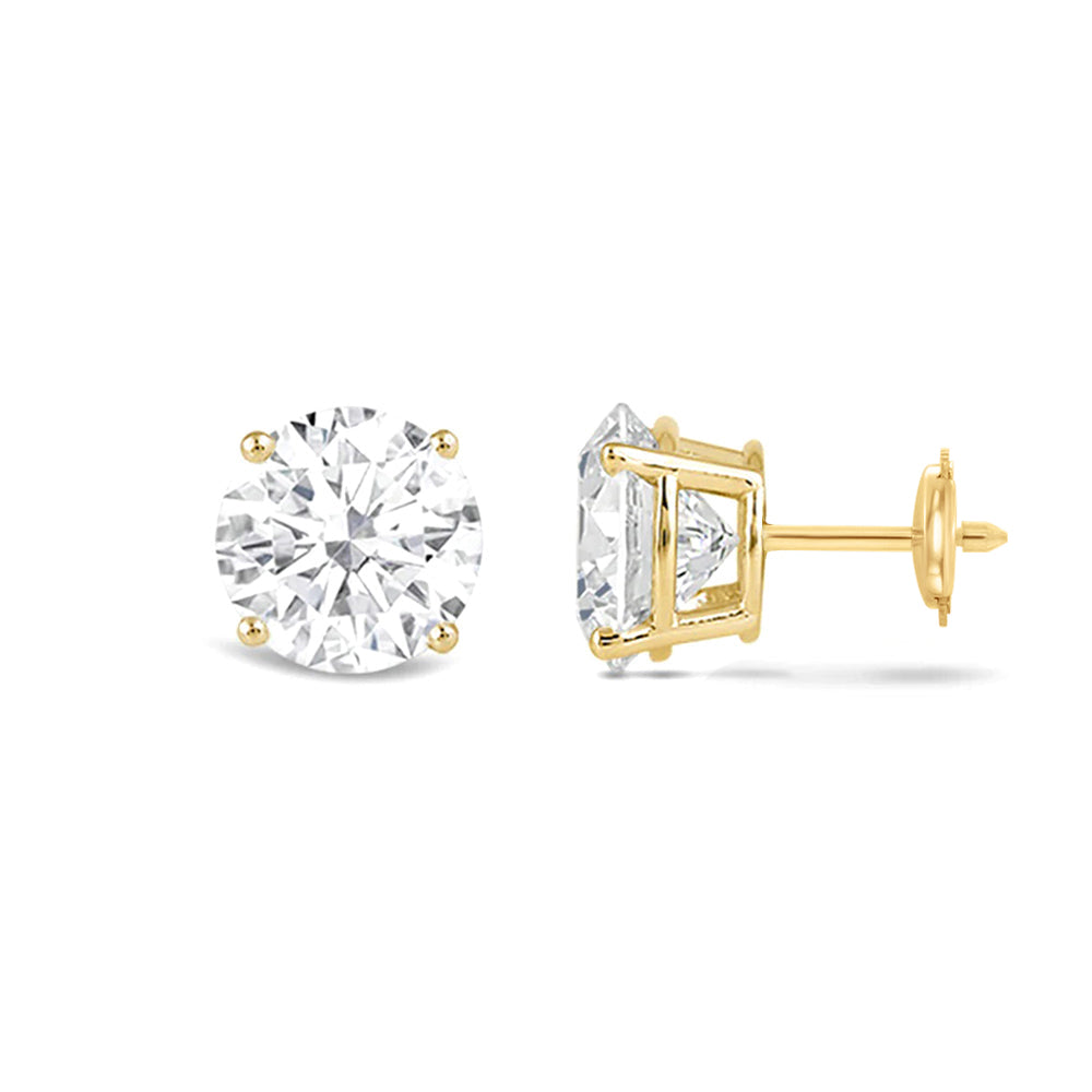 Classic Round Diamond Four Prong Studs Earrings (F/G SI+) with 14KT Yellow Gold / Lab / 3 Cut Diamond in 14KT Yellow Gold / Lab / 3 view 4
