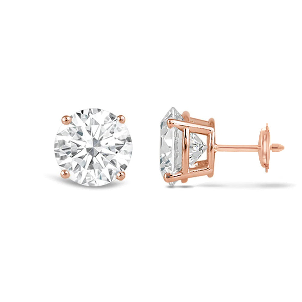 Classic Round Diamond Four Prong Studs Earrings (F/G SI+) with 14KT Rose Gold / Lab / 4 Cut Diamond in 14KT Rose Gold / Lab / 4 view 4
