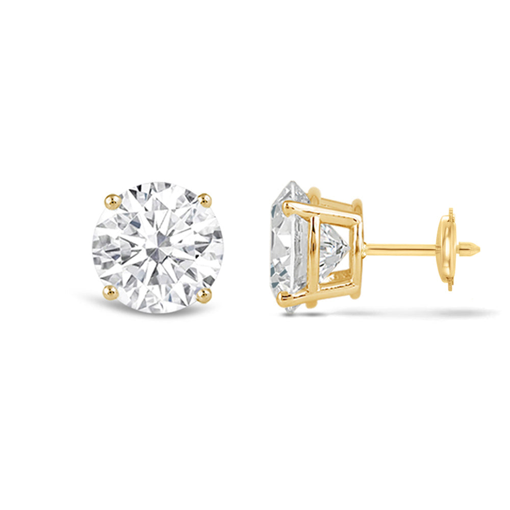 Classic Round Diamond Four Prong Studs Earrings (F/G SI+) with 14KT Yellow Gold / Lab / 4 Cut Diamond in 14KT Yellow Gold / Lab / 4 view 4
