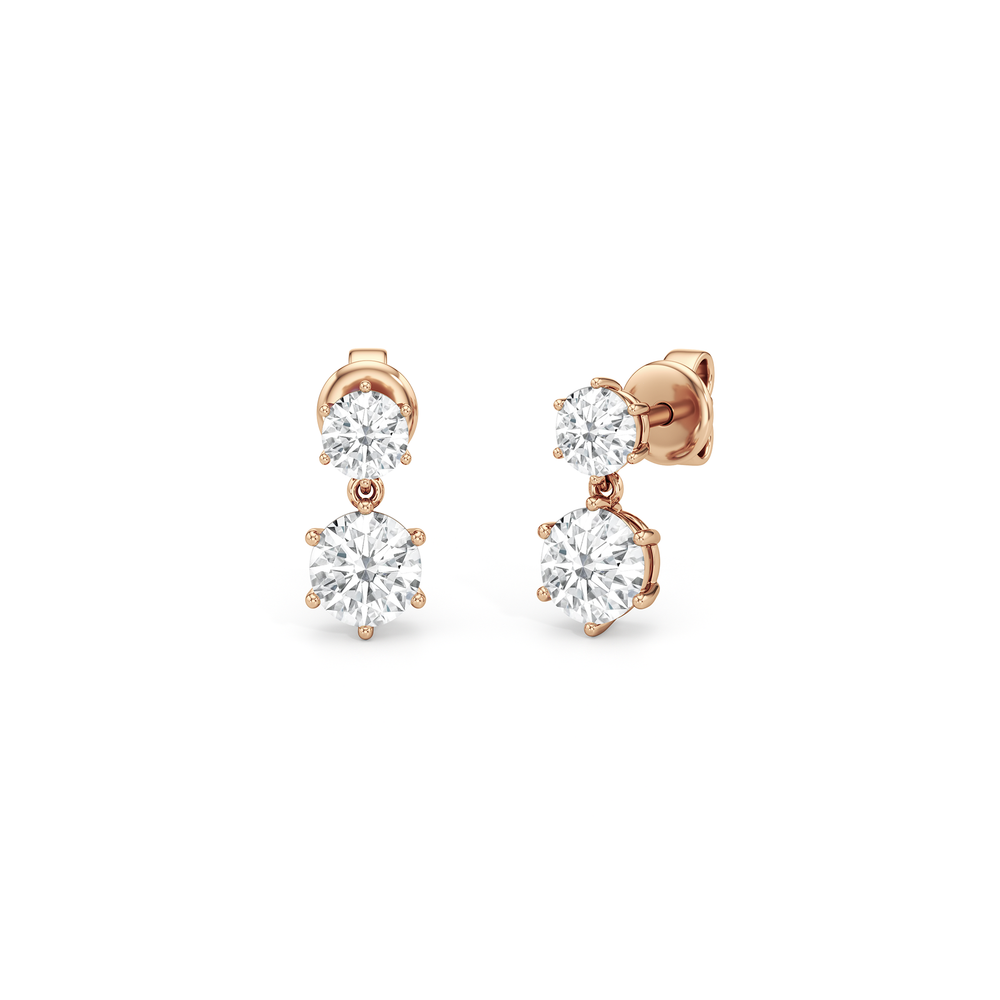 Diamond Duo Stud Earrings with 14KT Rose Gold / Lab / 1 Cut Diamond in 14KT Rose Gold / Lab / 1 view 1
