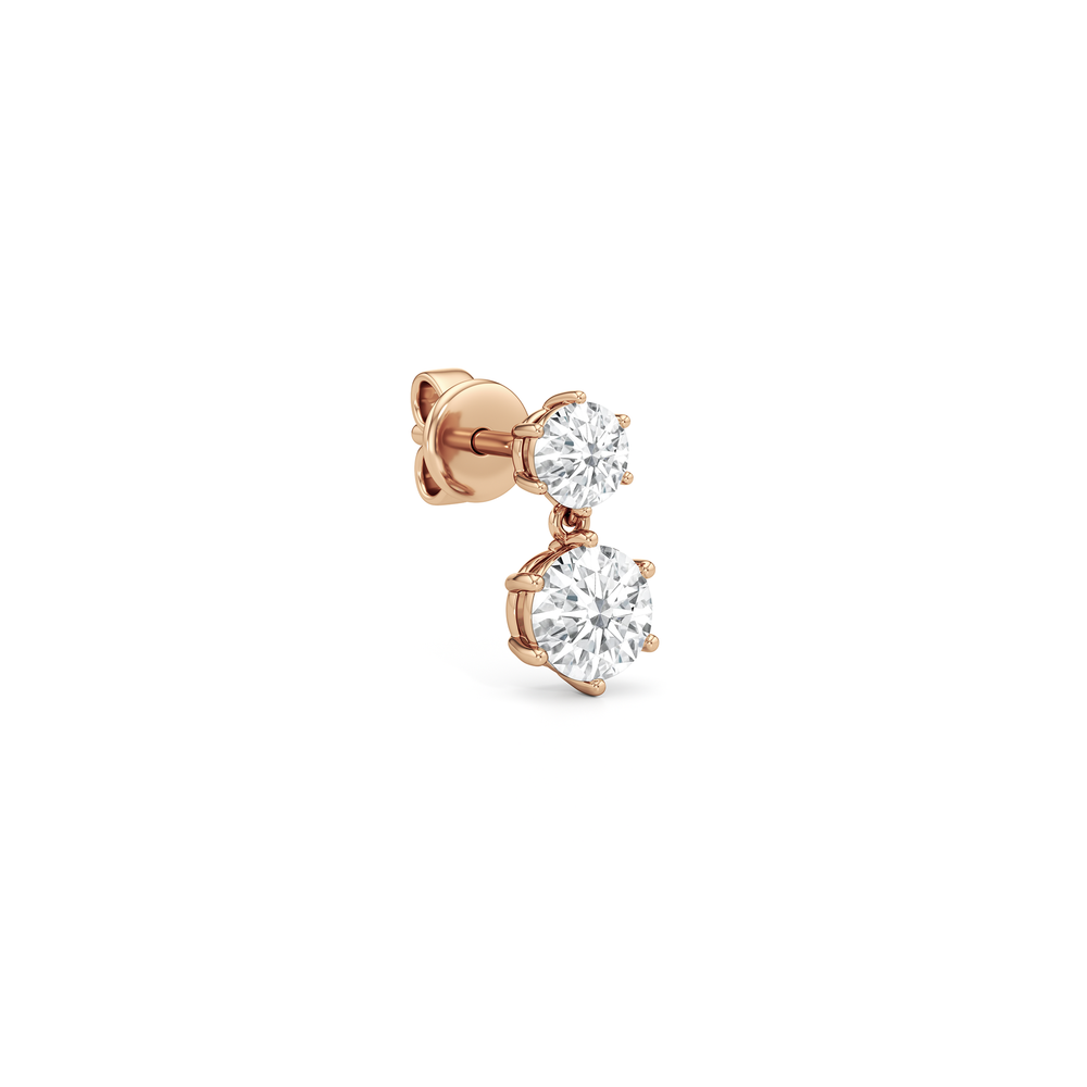 Diamond Duo Stud Earrings with 14KT Rose Gold / Lab / 1 Cut Diamond in 14KT Rose Gold / Lab / 1 view 4
