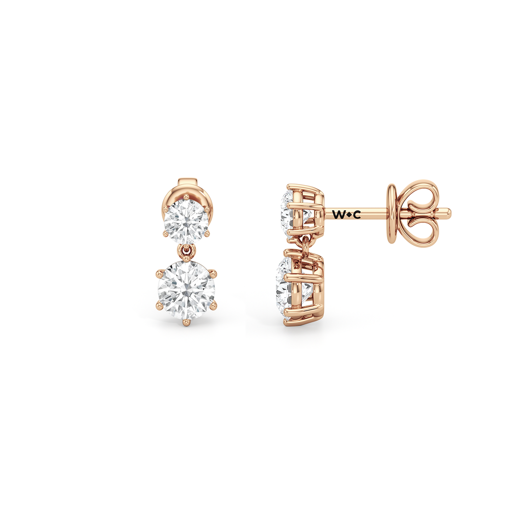 Diamond Duo Stud Earrings with 14KT Rose Gold / Lab / 1 Cut Diamond in 14KT Rose Gold / Lab / 1 view 6
