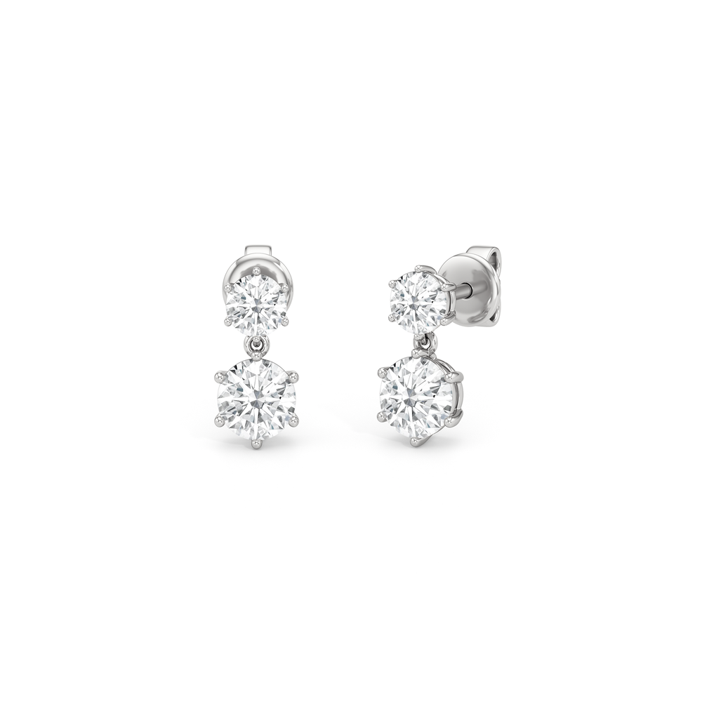 Diamond Duo Stud Earrings with 14KT White Gold / Lab / 1 Cut Diamond in 14KT White Gold / Lab / 1 view 1
