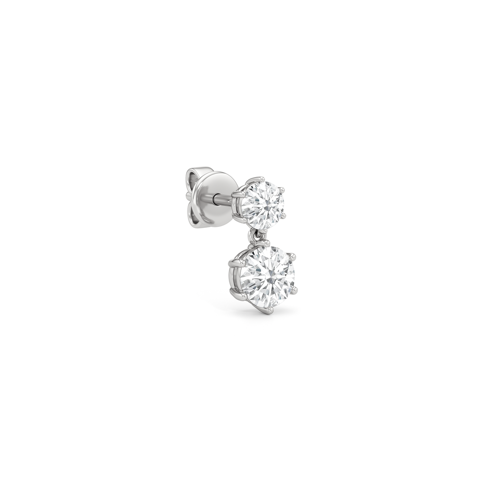 Diamond Duo Stud Earrings with 14KT White Gold / Lab / 1 Cut Diamond in 14KT White Gold / Lab / 1 view 4
