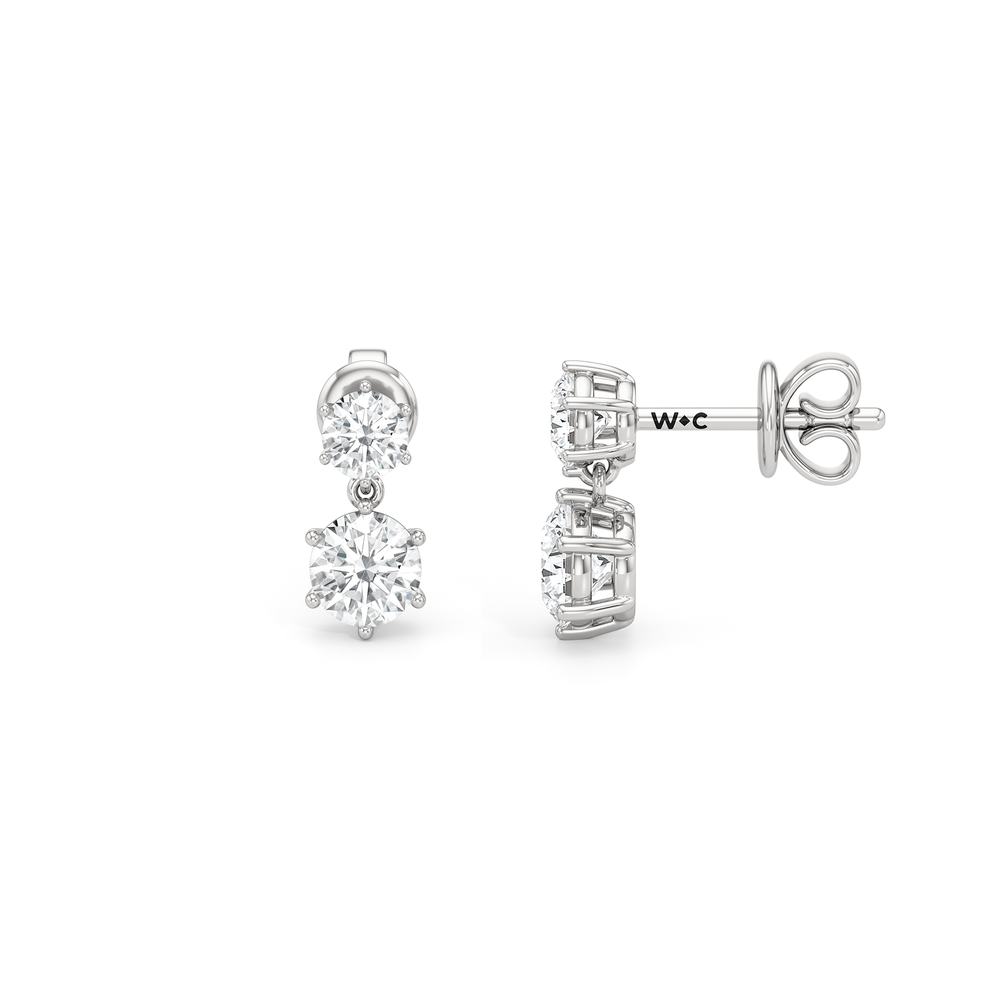 Diamond Duo Stud Earrings with 14KT White Gold / Lab / 1 Cut Diamond in 14KT White Gold / Lab / 1 view 6
