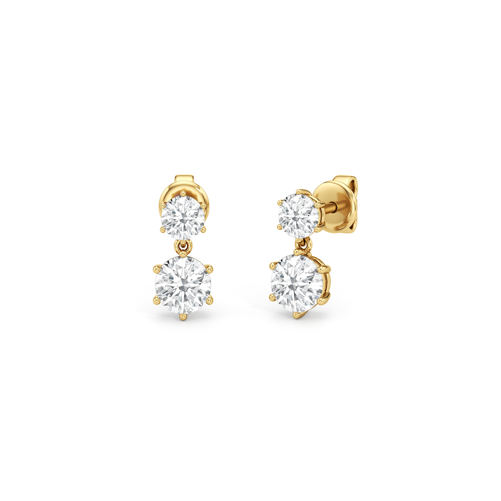 Diamond Duo Stud Earrings with 14KT Yellow Gold / Lab / 1 Cut Diamond in 14KT Yellow Gold / Lab / 1 view 1
