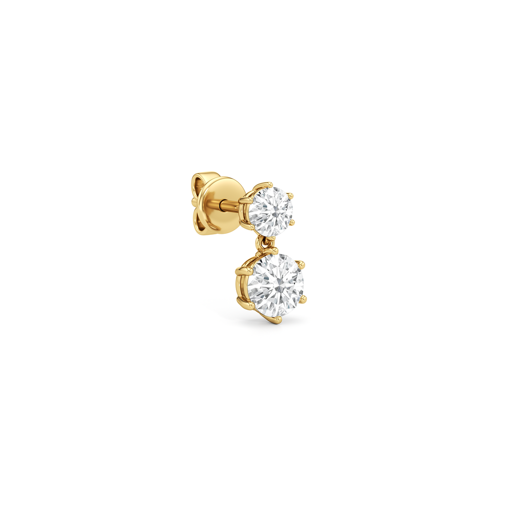 Diamond Duo Stud Earrings with 14KT Yellow Gold / Lab / 1 Cut Diamond in 14KT Yellow Gold / Lab / 1 view 4
