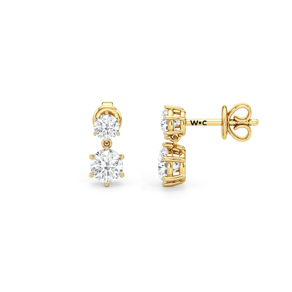 Diamond Duo Stud Earrings with 14KT Yellow Gold / Lab / 1 Cut Diamond in 14KT Yellow Gold / Lab / 1 view 6

