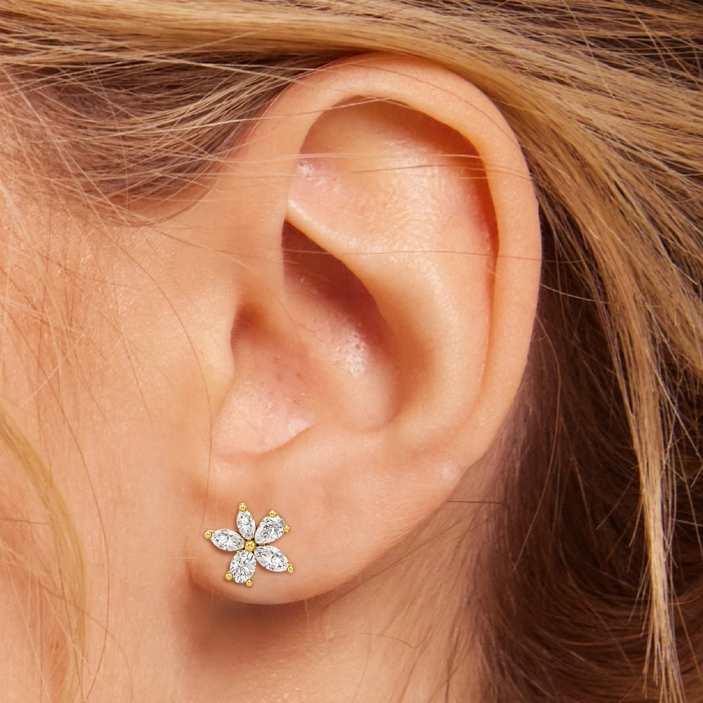 Plumeria Studs with 14KT Rose Gold / Lab / 1 Cut Diamond in 14KT Rose Gold / Lab / 1 view 2
