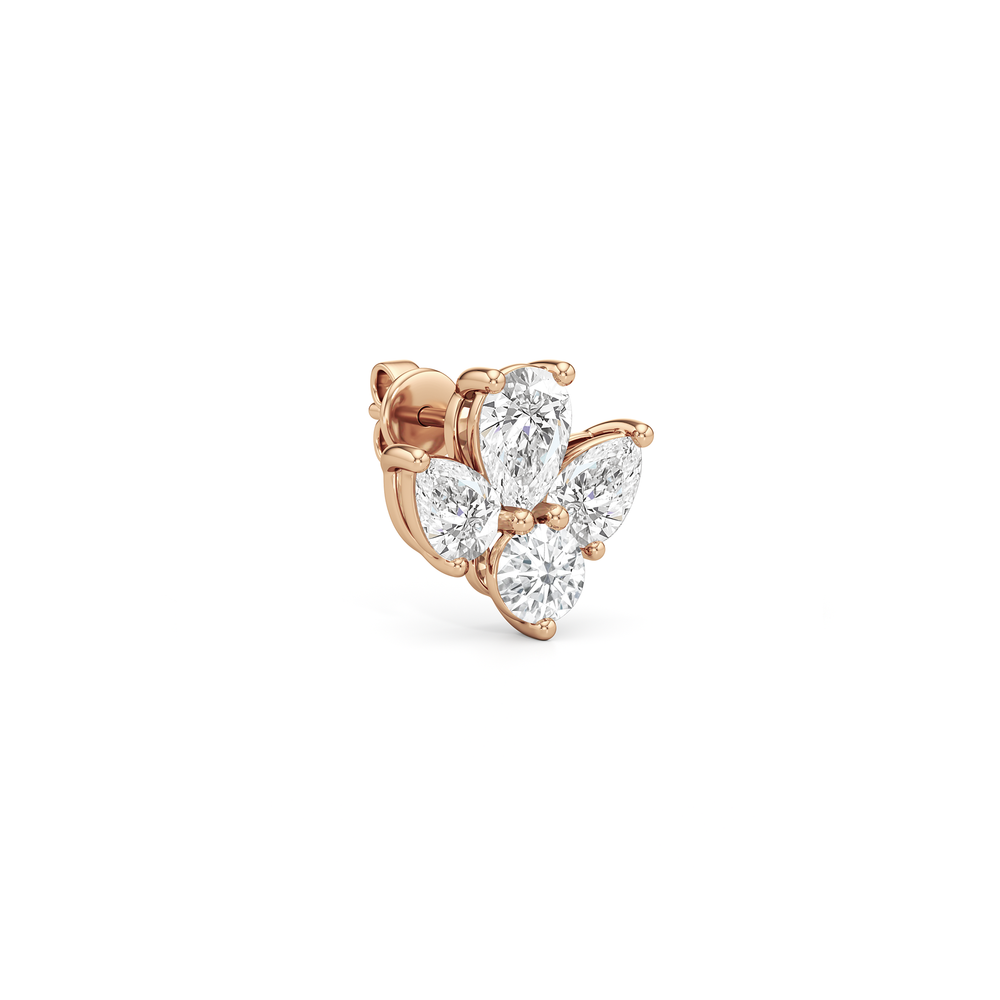 Classic Pear and Round Diamonds Cluster Earrings with 14KT Rose Gold / Lab / 1 Cut Diamond in 14KT Rose Gold / Lab / 1 view 4
