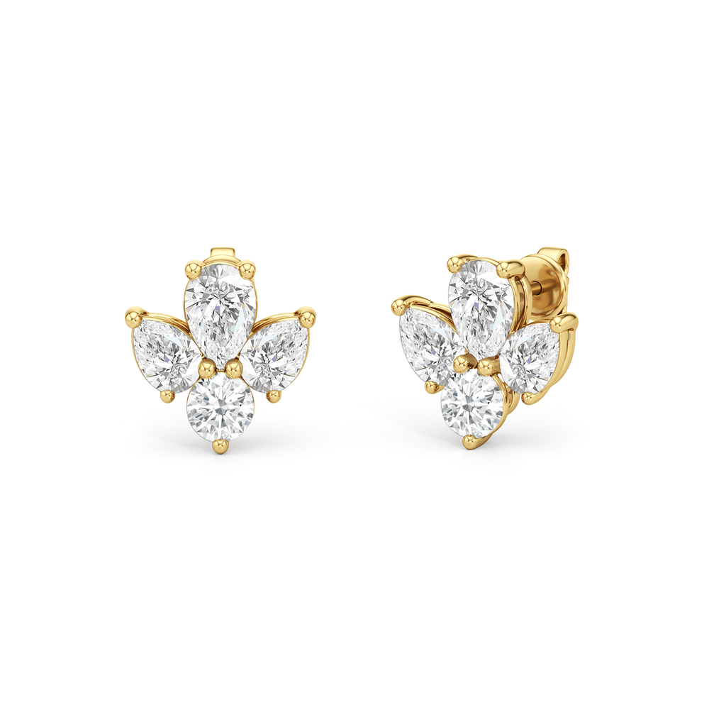 Classic Pear and Round Diamonds Cluster Earrings with 14KT Yellow Gold / Lab / 1 Cut Diamond in 14KT Yellow Gold / Lab / 1 view 1
