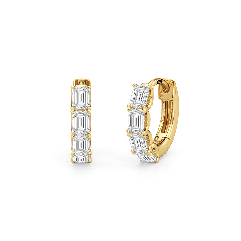 Emerald Cut Huggie Earrings with 14KT Yellow Gold / Lab / 1 Cut Diamond in 14KT Yellow Gold / Lab / 1 view 6
