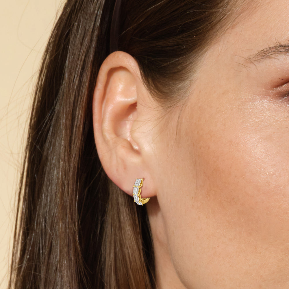 Emerald Cut Huggie Earrings with 14KT Rose Gold / Lab / 1 Cut Diamond in 14KT Rose Gold / Lab / 1 view 2
