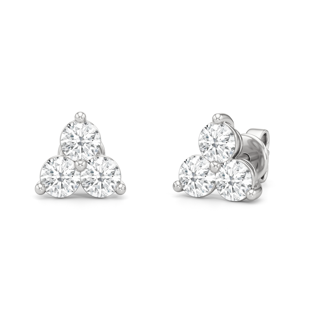 Classic Three Stone Cluster Diamond Earrings with 14KT White Gold / Lab / 1 Cut Diamond in 14KT White Gold / Lab / 1 view 1
