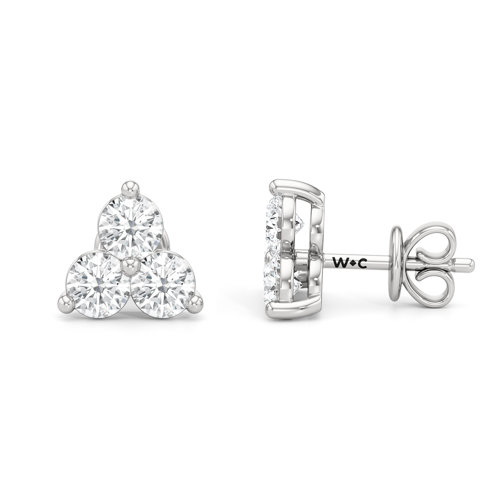 Classic Three Stone Cluster Diamond Earrings with 14KT White Gold / Lab / 1 Cut Diamond in 14KT White Gold / Lab / 1 view 6
