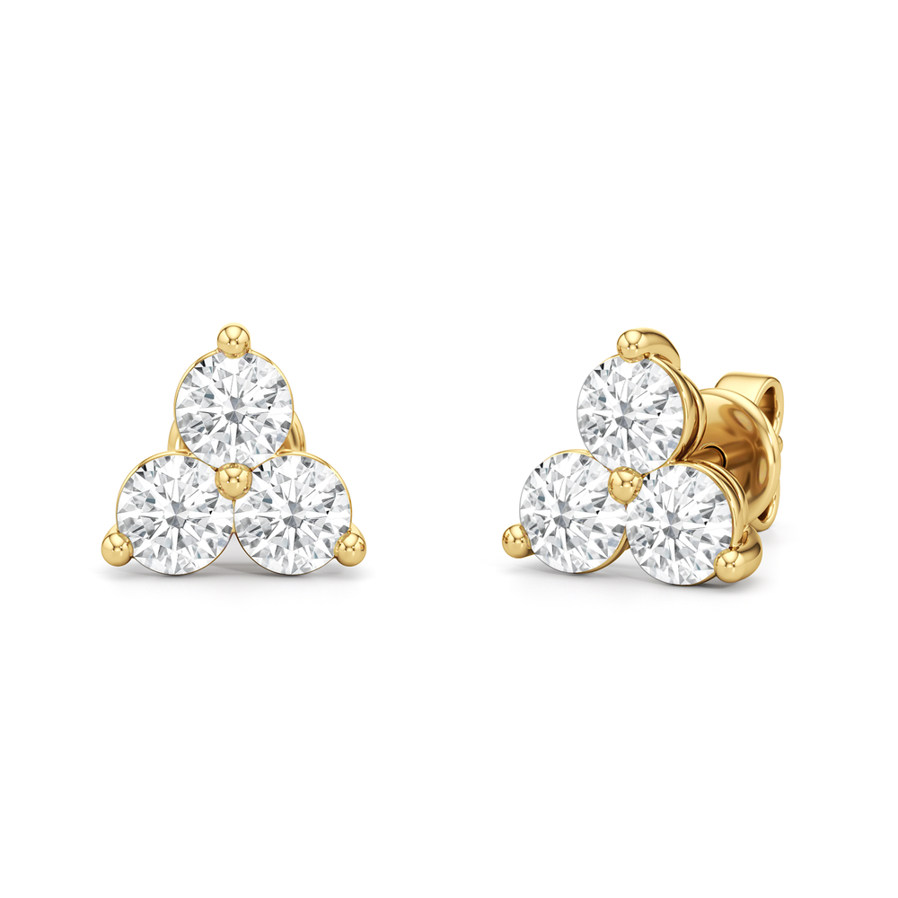 Classic Three Stone Cluster Diamond Earrings with 14KT Yellow Gold / Lab / 1 Cut Diamond in 14KT Yellow Gold / Lab / 1 view 1
