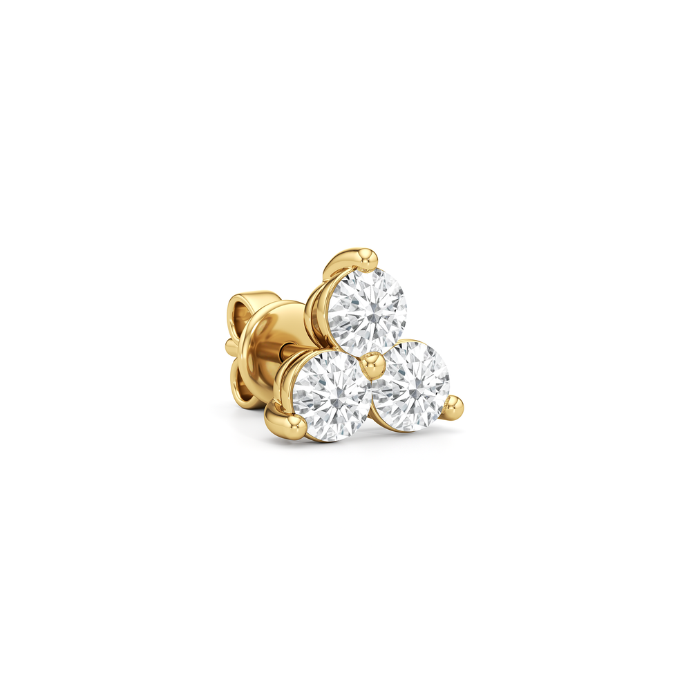 Classic Three Stone Cluster Diamond Earrings with 14KT Yellow Gold / Lab / 1 Cut Diamond in 14KT Yellow Gold / Lab / 1 view 4
