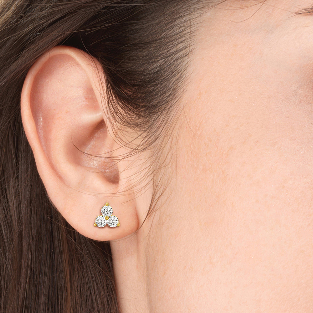Classic Three Stone Cluster Diamond Earrings with 14KT Rose Gold / Lab / 1 Cut Diamond in 14KT Rose Gold / Lab / 1 view 3

