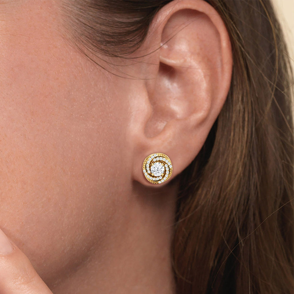 Galaxy Halo Diamond Earrings with 14KT Rose Gold / Lab / 1 Cut Diamond in 14KT Rose Gold / Lab / 1 view 3
