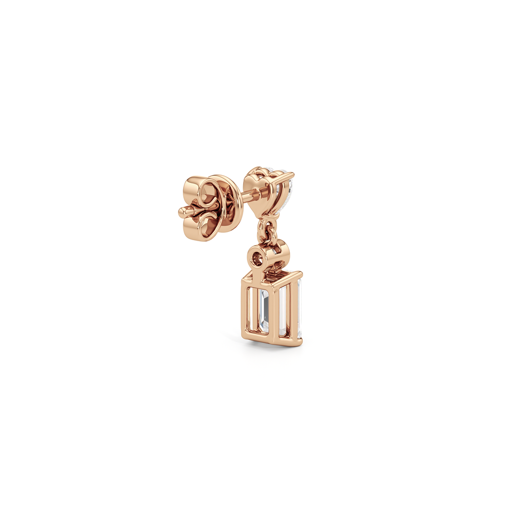Heart Shape with Emerald Drop Earrings with 14KT Rose Gold / Lab / 2 Cut Diamond in 14KT Rose Gold / Lab / 2 view 5
