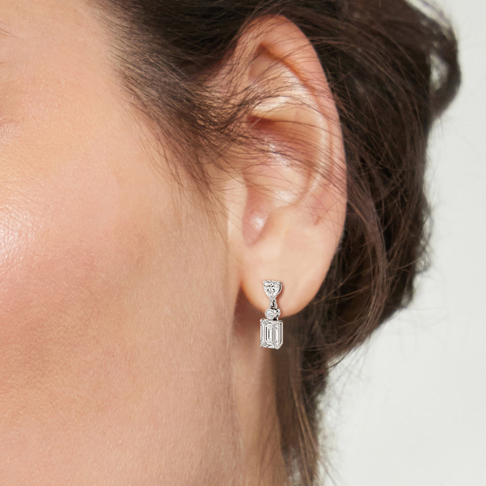 Heart Shape with Emerald Drop Earrings with 14KT White Gold / Lab / 2 Cut Diamond in 14KT White Gold / Lab / 2 view 3
