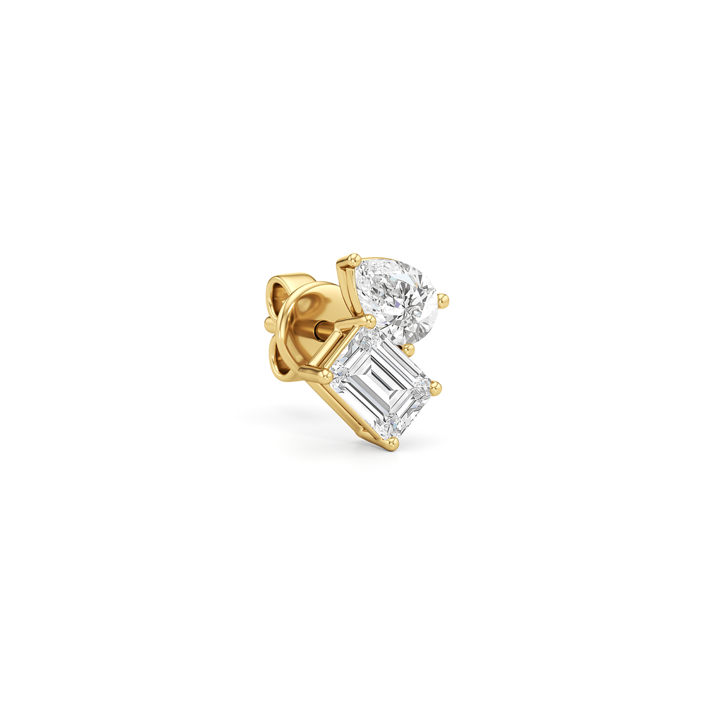 Toi et Moi Pear Emerald Studs with 14KT Yellow Gold / Lab / 1 Cut Diamond in 14KT Yellow Gold / Lab / 1 view 4
