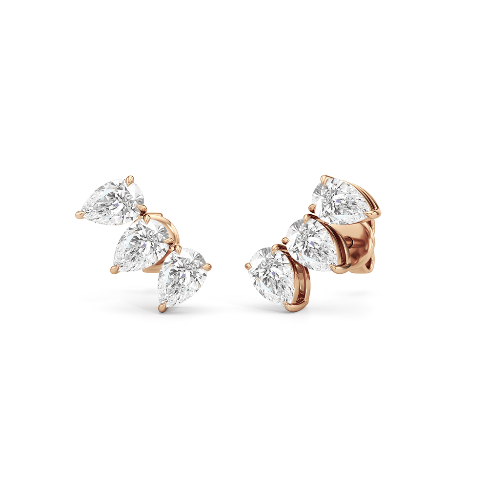 Trilogy Pear Cut Climber Earrings with 14KT Rose Gold / Pair / 3/4 Cut Diamond in 14KT Rose Gold / Pair / 3/4 view 1
